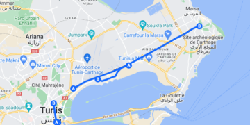 Carte des zones interdites de circulation des véhicules les 27-28 août à Tunis