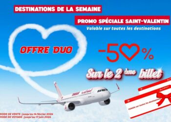 Tunisair lance une offre spéciale Saint-Valentin avec –50% sur le deuxième billet